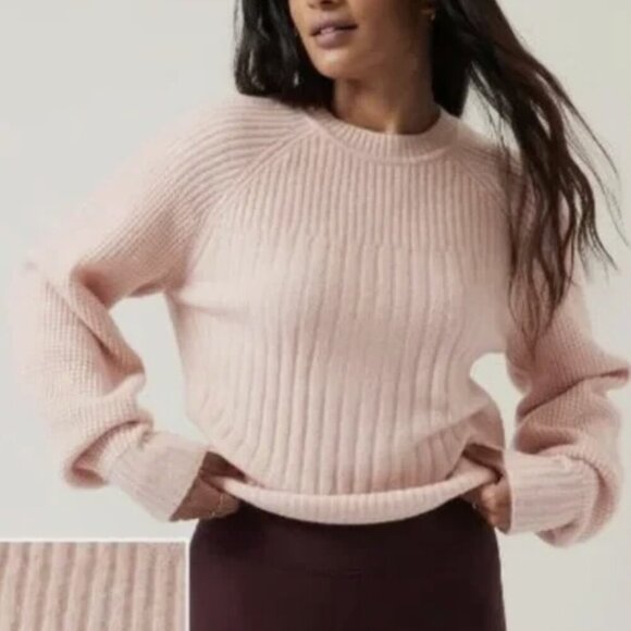 Athleta Sweaters - Athleta Womens Merino Wool Puff Sleeve Rib Knit Sweater Pink Size M NWT